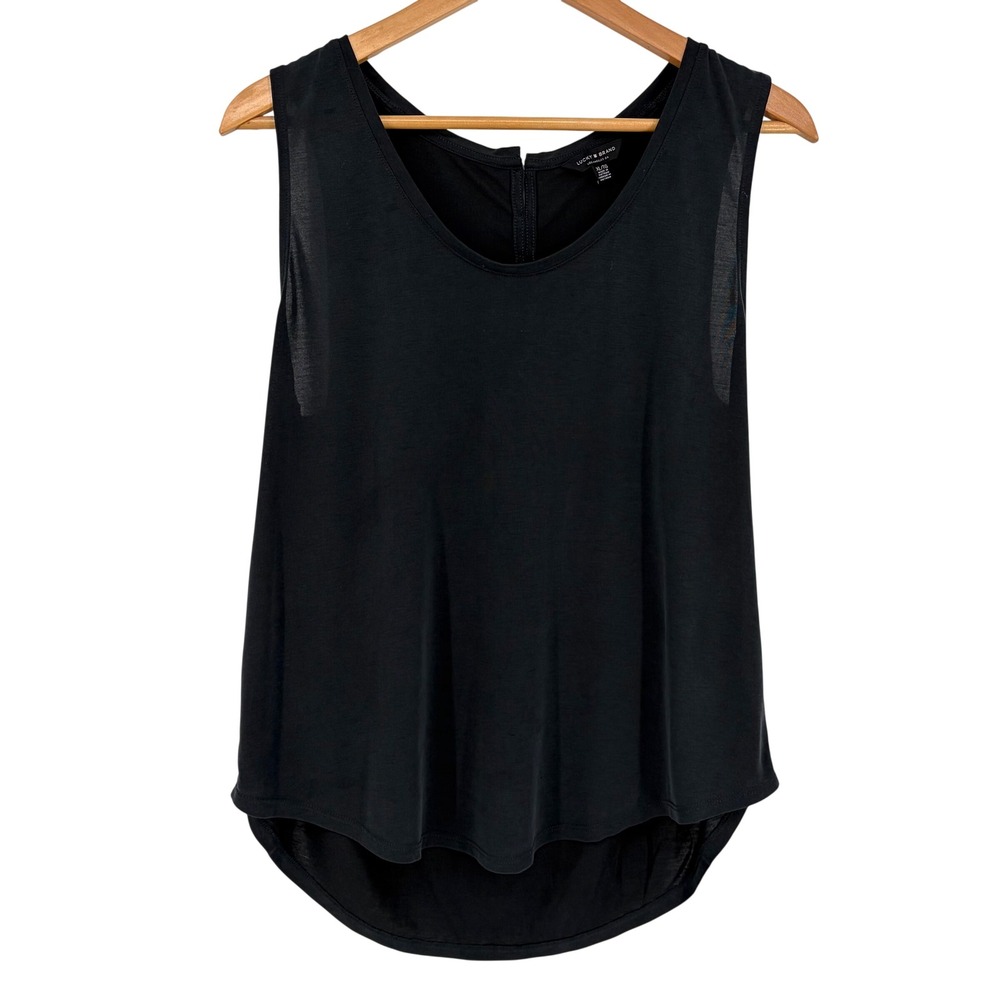 Lucky Brand Tank Top Womens XL Char Black Elevated Button Detail Casual Boho - Picture 1 of 8
